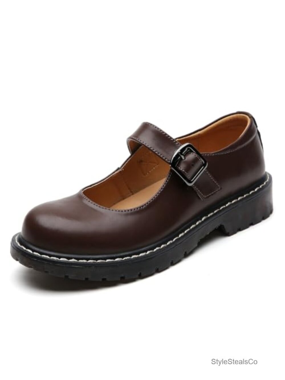 Mary Jane Shoes Women Oxfords Leather Round Toe Flats Non-Slip Ankle Strap